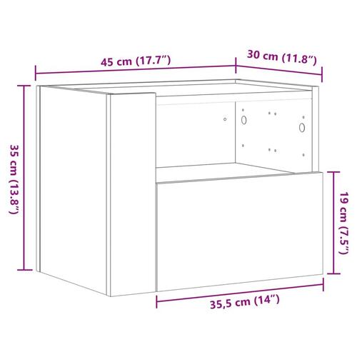 Væghængte sengeborde 2 stk. 45x30x35 cm betongrå