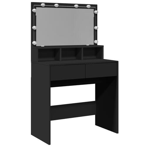 Makeupbord med LED-lys 80x41x134,5 cm sort