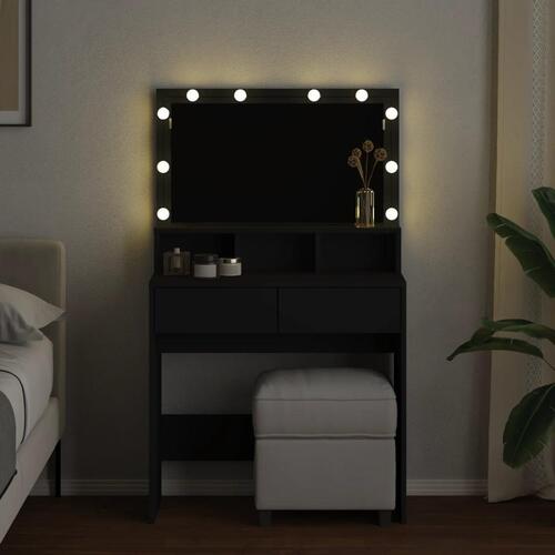 Makeupbord med LED-lys 80x41x134,5 cm sort