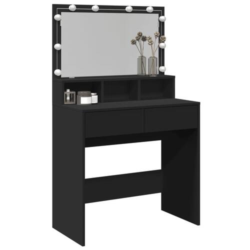 Makeupbord med LED-lys 80x41x134,5 cm sort