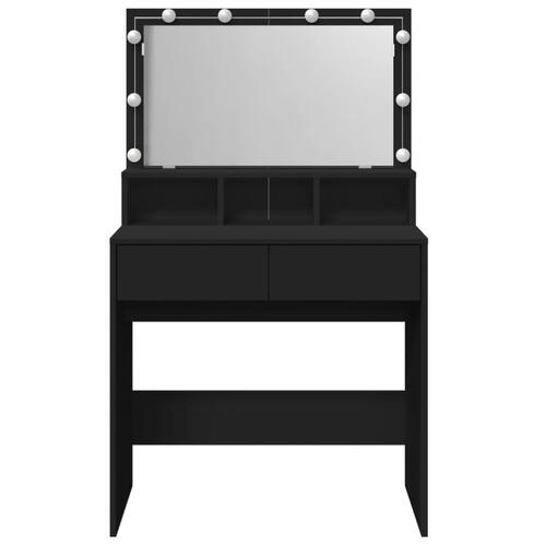 Makeupbord med LED-lys 80x41x134,5 cm sort