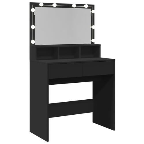 Makeupbord med LED-lys 80x41x134,5 cm sort