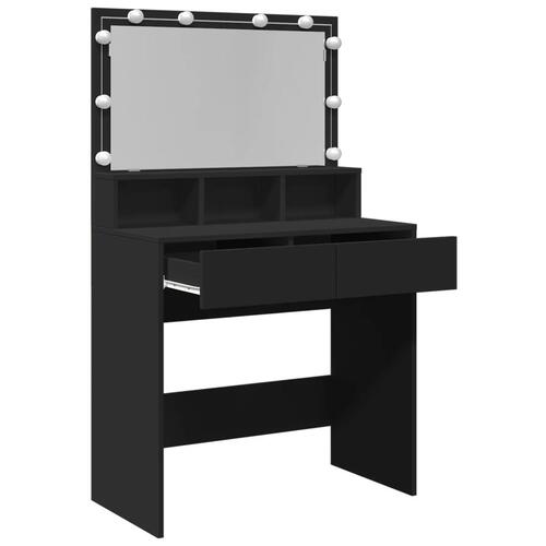 Makeupbord med LED-lys 80x41x134,5 cm sort