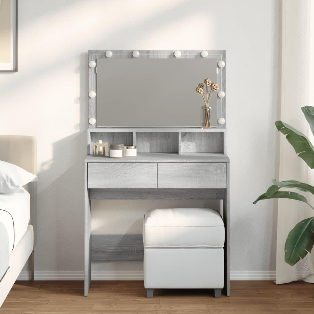 Makeupbord med LED-lys 80x41x134,5 cm grå sonoma-eg