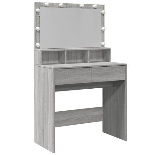Makeupbord med LED-lys 80x41x134,5 cm grå sonoma-eg