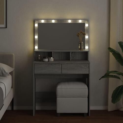 Makeupbord med LED-lys 80x41x134,5 cm grå sonoma-eg