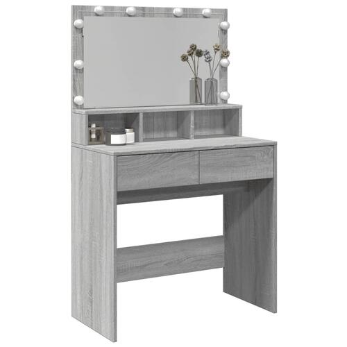 Makeupbord med LED-lys 80x41x134,5 cm grå sonoma-eg