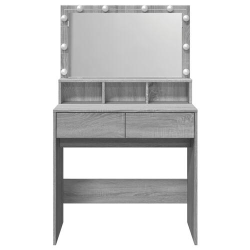 Makeupbord med LED-lys 80x41x134,5 cm grå sonoma-eg