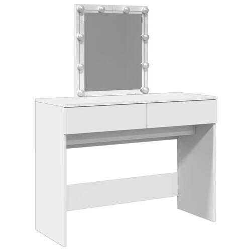 Makeupbord med LED-lys 100x40x130 cm hvid