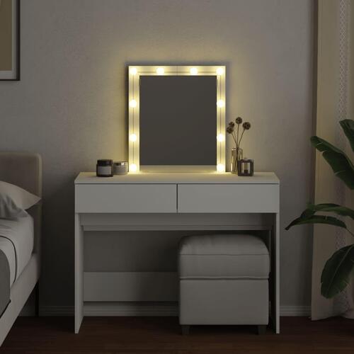 Makeupbord med LED-lys 100x40x130 cm hvid
