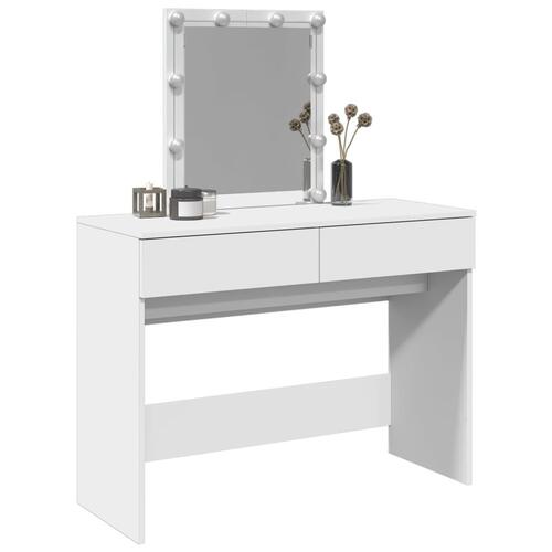 Makeupbord med LED-lys 100x40x130 cm hvid