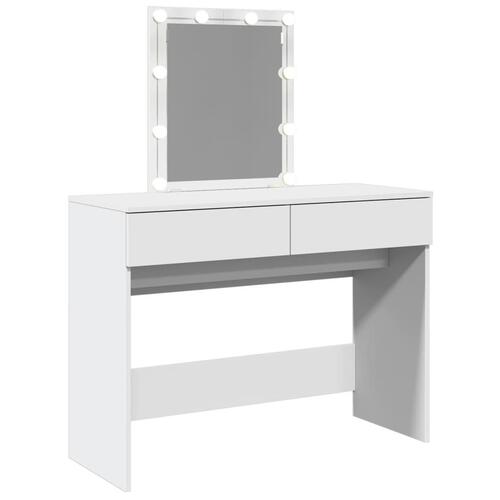 Makeupbord med LED-lys 100x40x130 cm hvid