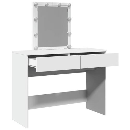 Makeupbord med LED-lys 100x40x130 cm hvid