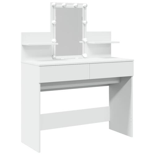 Makeupbord med LED-lys 100x40x130 cm hvid