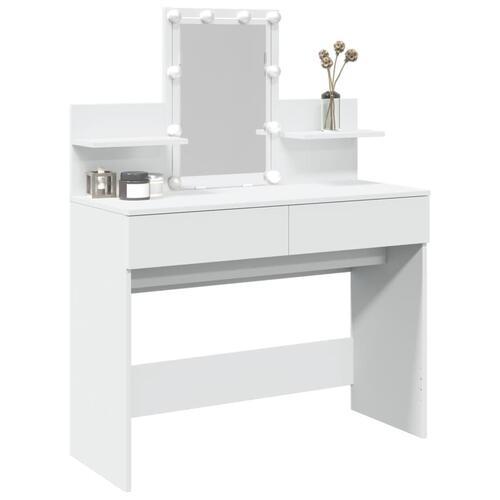 Makeupbord med LED-lys 100x40x130 cm hvid