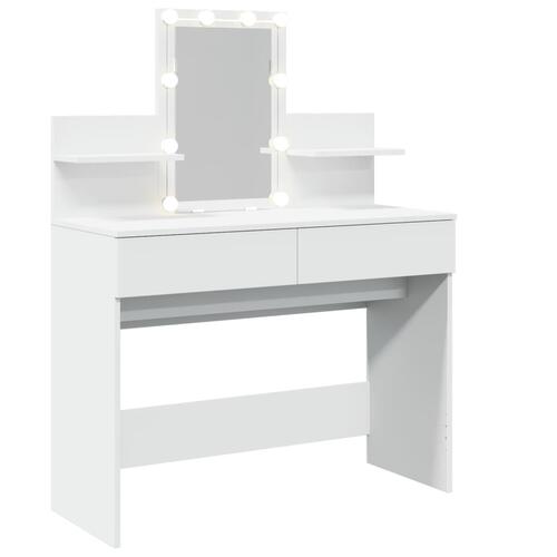 Makeupbord med LED-lys 100x40x130 cm hvid