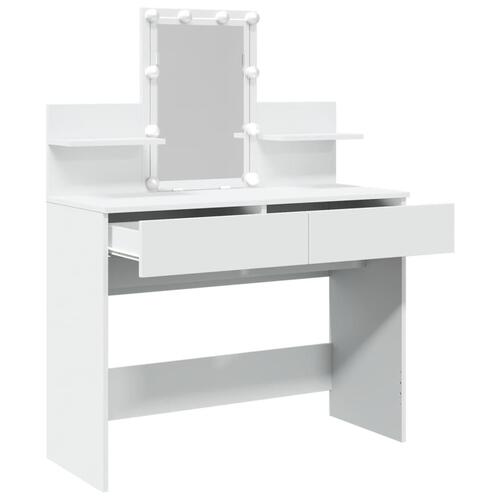 Makeupbord med LED-lys 100x40x130 cm hvid