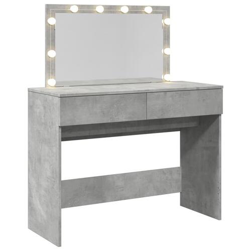 Makeupbord med LED-lys 100x40x120 cm betongrå