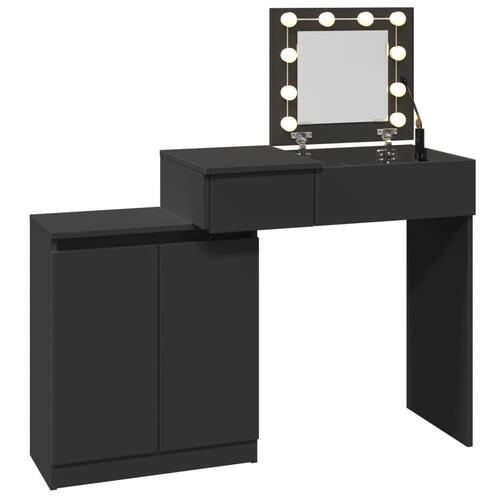 Makeupbord med LED-lys 115x37x110,5 cm sort