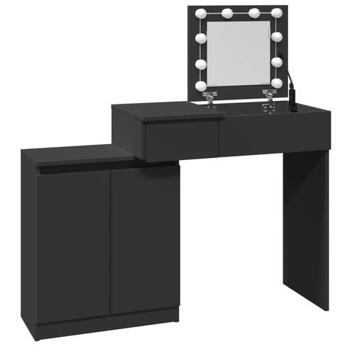 Makeupbord med LED-lys 115x37x110,5 cm sort