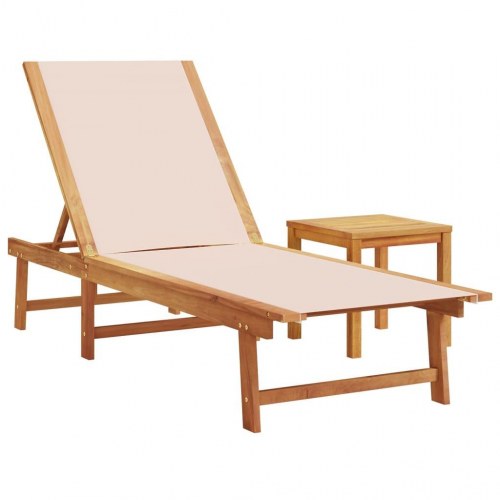 Liggestole 2 stk. med sidebord - massivt akacietræ og textilene, creme