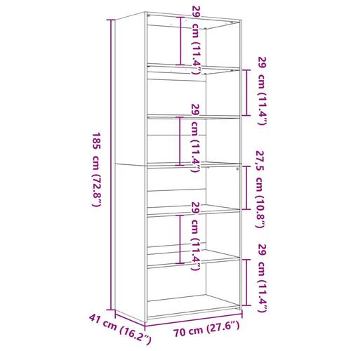 Reol 70x41x185 cm konstrueret træ hvid