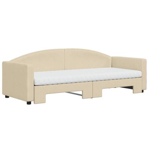 Daybed med udtræk og madras 80x200 cm stof cremefarvet