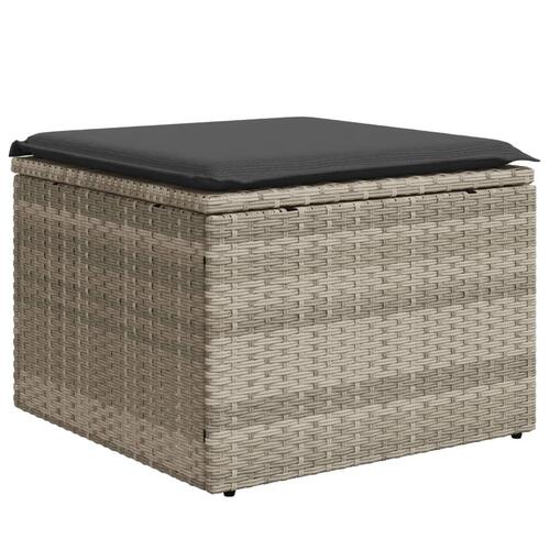 Haveskammel med hynde 55x55x37 cm polyrattan lysegrå