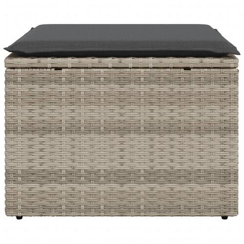 Haveskammel med hynde 55x55x37 cm polyrattan lysegrå