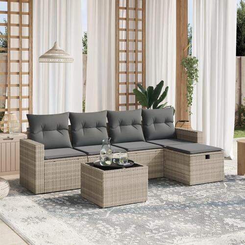 Sofasæt til haven 6 dele med hynder polyrattan lysegrå