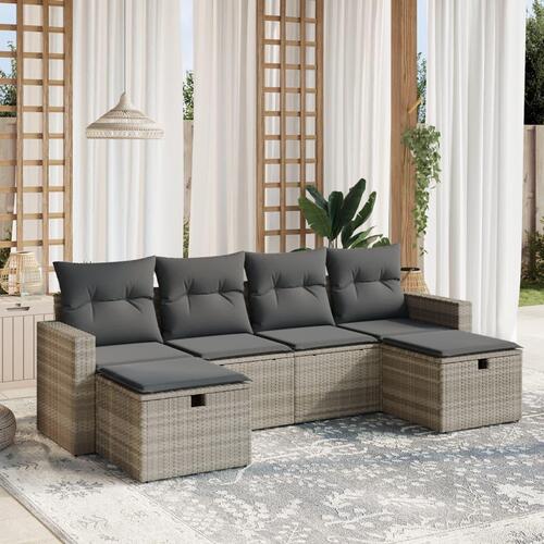 Sofasæt til haven 6 dele med hynder polyrattan lysegrå