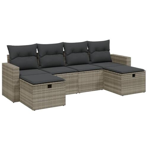 Sofasæt til haven 6 dele med hynder polyrattan lysegrå