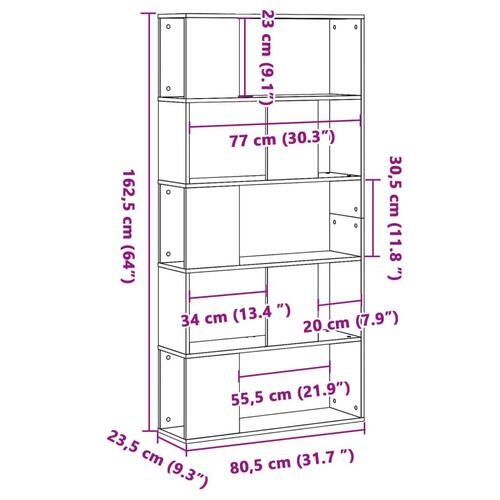 Bogreol 80,5x23,5x162,5 cm 5 hylder konstrueret træ sort