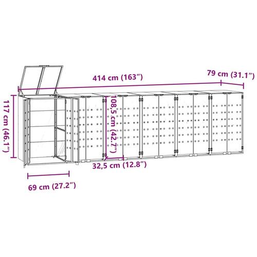 Skraldespandsskjuler 414x79x117 cm 6 rum stål sort