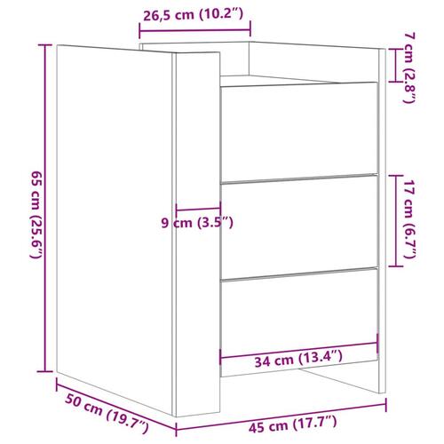 Sengebord 45x50x65 cm konstrueret træ hvid