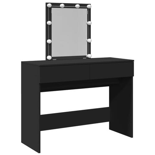 Makeupbord med LED-lys 100x40x130 cm sort