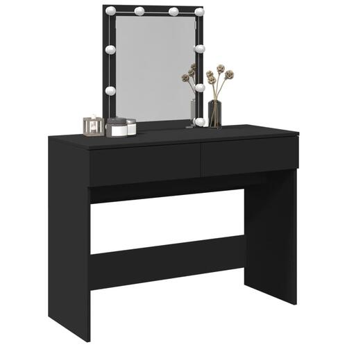 Makeupbord med LED-lys 100x40x130 cm sort