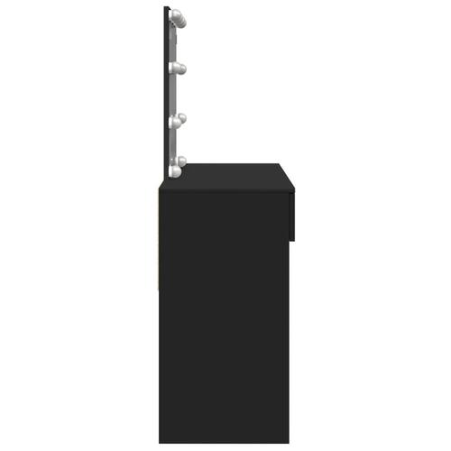 Makeupbord med LED-lys 100x40x130 cm sort
