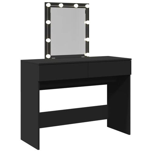 Makeupbord med LED-lys 100x40x130 cm sort