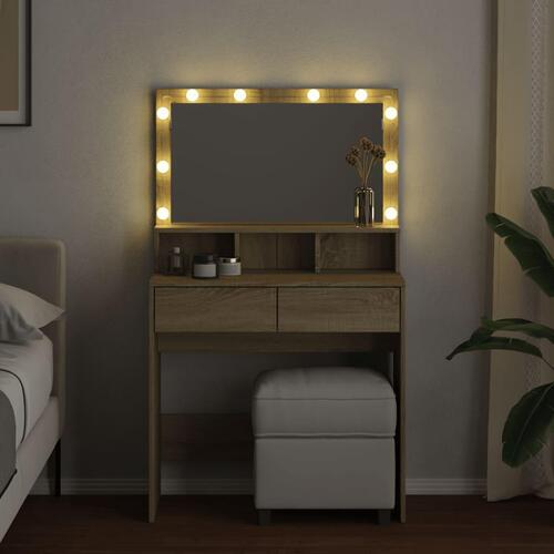 Makeupbord med LED-lys 80x41x134,5 cm brun sonoma-eg