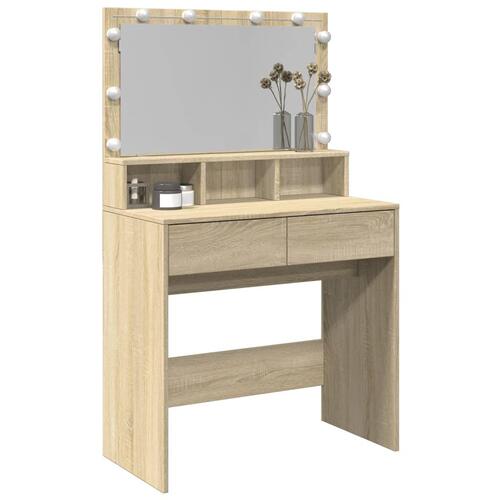 Makeupbord med LED-lys 80x41x134,5 cm brun sonoma-eg