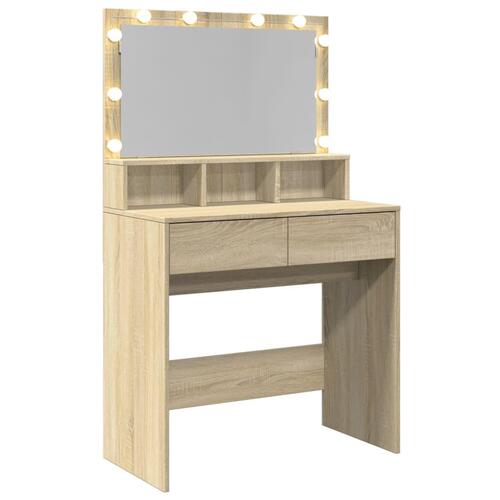 Makeupbord med LED-lys 80x41x134,5 cm brun sonoma-eg