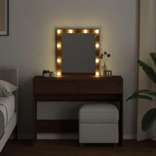 Makeupbord med LED-lys 100x40x130 cm brun egetræsfarve