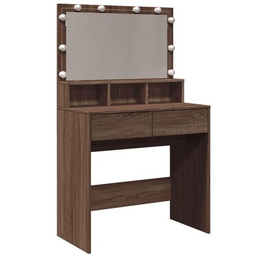 Makeupbord med LED-lys 80x41x134,5 cm brun egetræsfarve