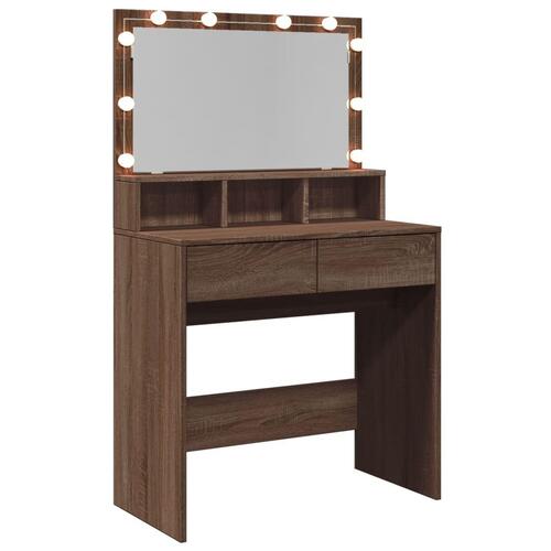 Makeupbord med LED-lys 80x41x134,5 cm brun egetræsfarve