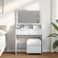 Makeupbord med LED-lys 80x41x134,5 cm hvid