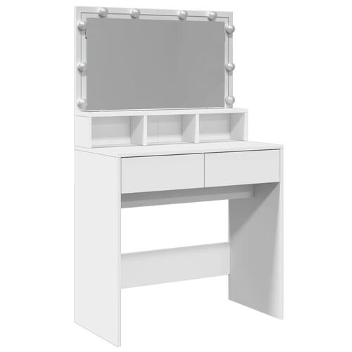 Makeupbord med LED-lys 80x41x134,5 cm hvid