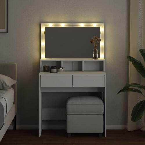 Makeupbord med LED-lys 80x41x134,5 cm hvid