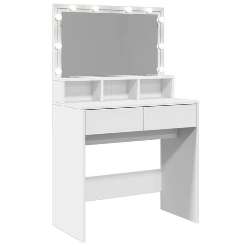 Makeupbord med LED-lys 80x41x134,5 cm hvid