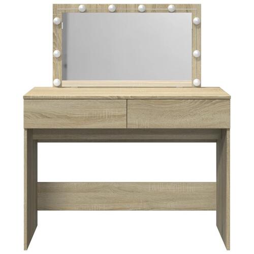 Makeupbord med LED-lys 100x40x120 cm brun sonoma-eg